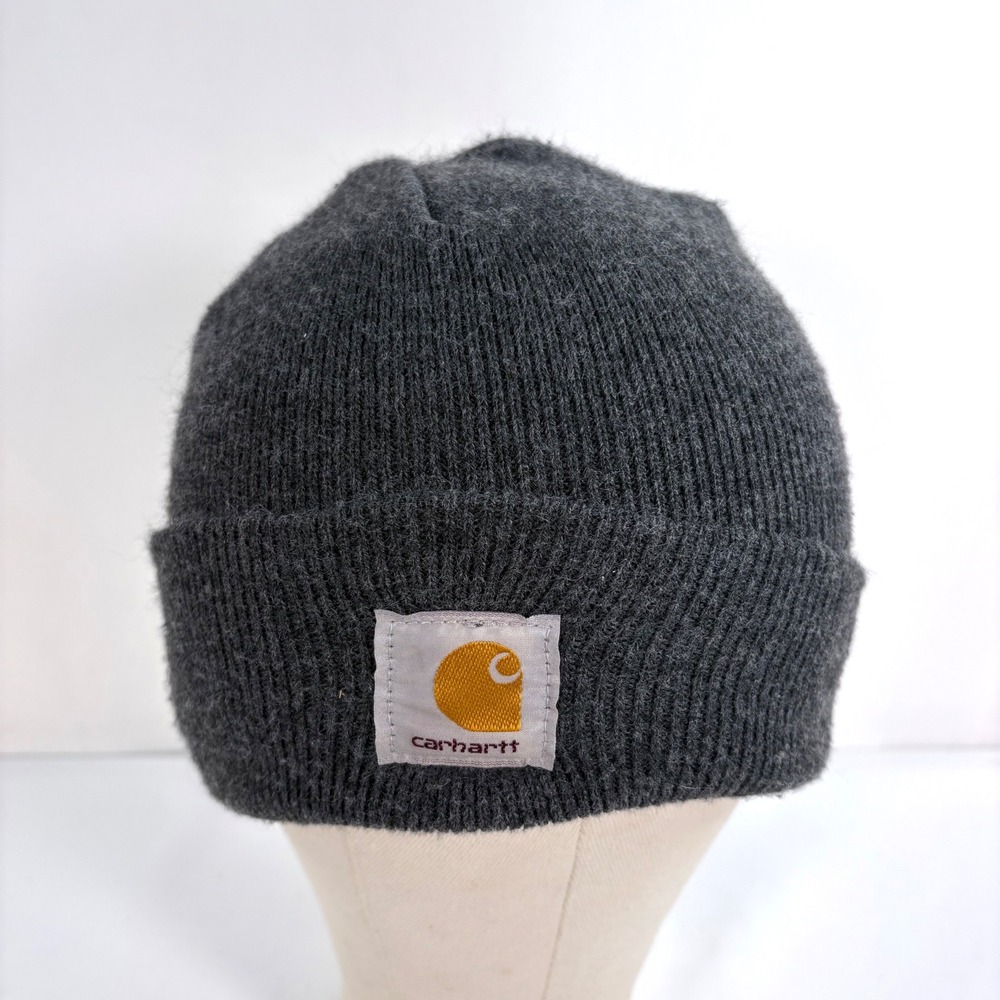 Carhartt Beanie Dark Gray Charcoal Knit Ribbed Logo Patch Hat 100111